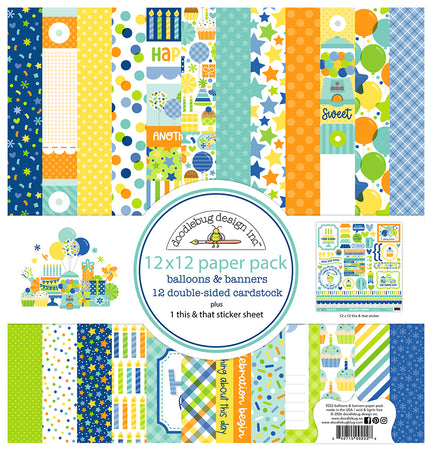 Doodlebug Design Balloons & Banners  - 12x12 Double Sided Paper Pack