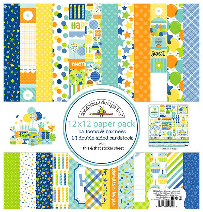 Doodlebug Design Balloons & Banners  - 12x12 Double Sided Paper Pack