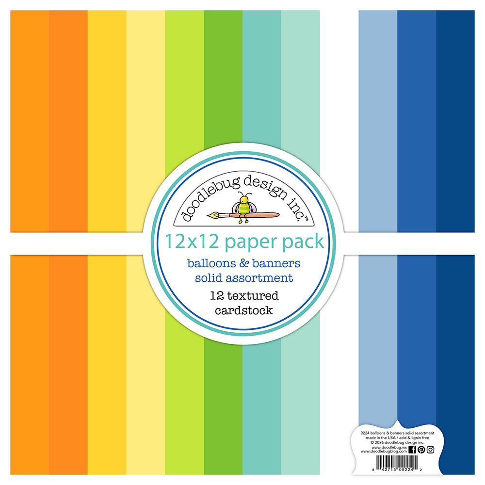 Doodlebug Design Balloons & Banners - 12x12 Textured Paper Pack