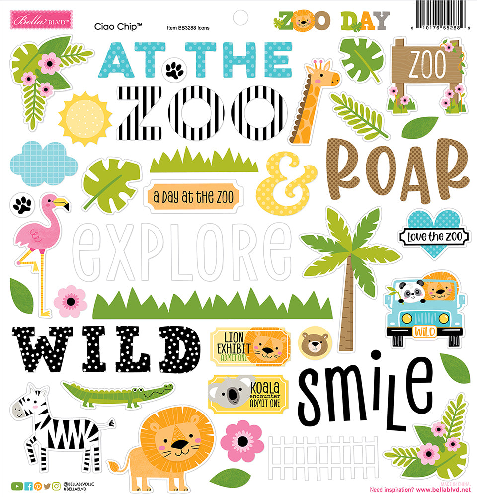 Bella Blvd Zoo Day - Ciao Chip Chipboard Stickers