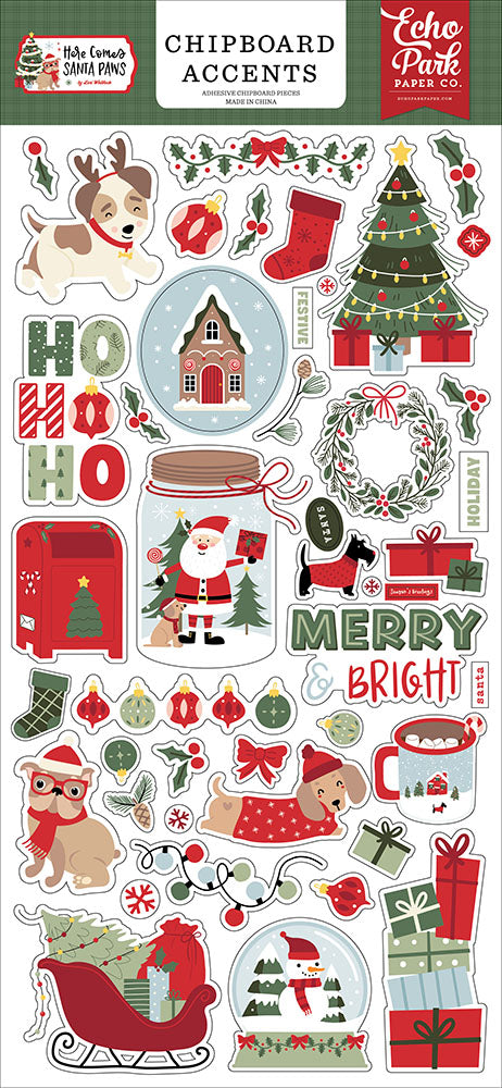 Echo Park Here Comes Santa Paws - Chipboard Accents