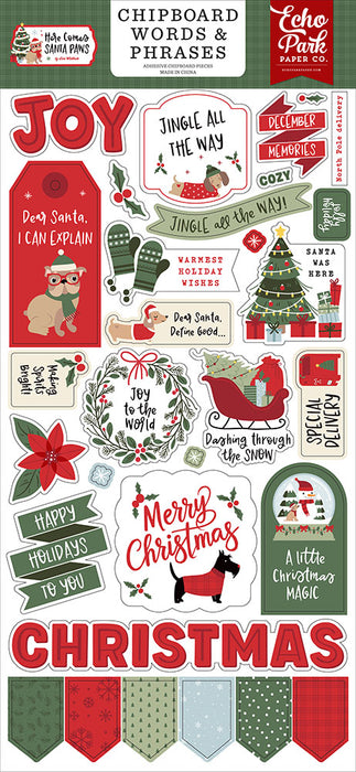 Echo Park Here Comes Santa Paws - Chipboard Words & Phrases
