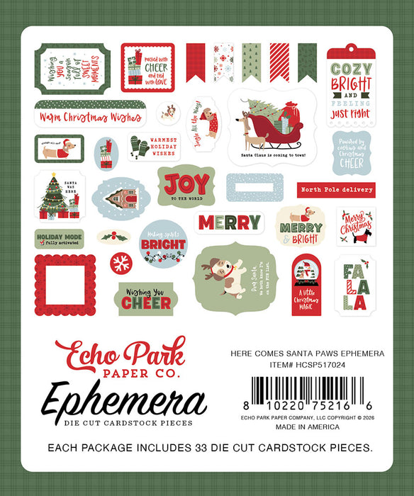 Echo Park Here Comes Santa Paws - Ephemera Icons
