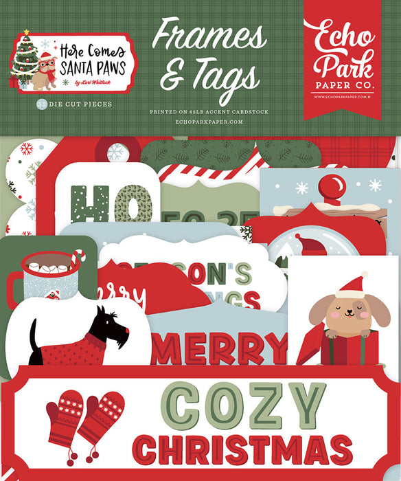 Echo Park Here Comes Santa Paws - Ephemera Frames & Tags