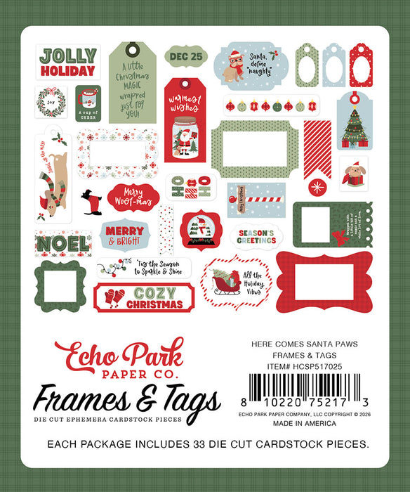 Echo Park Here Comes Santa Paws - Ephemera Frames & Tags