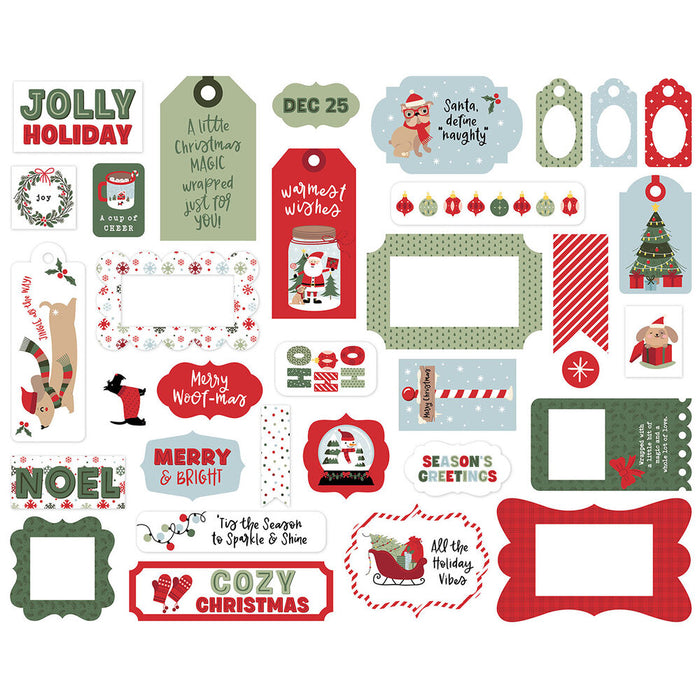 Echo Park Here Comes Santa Paws - Ephemera Frames & Tags