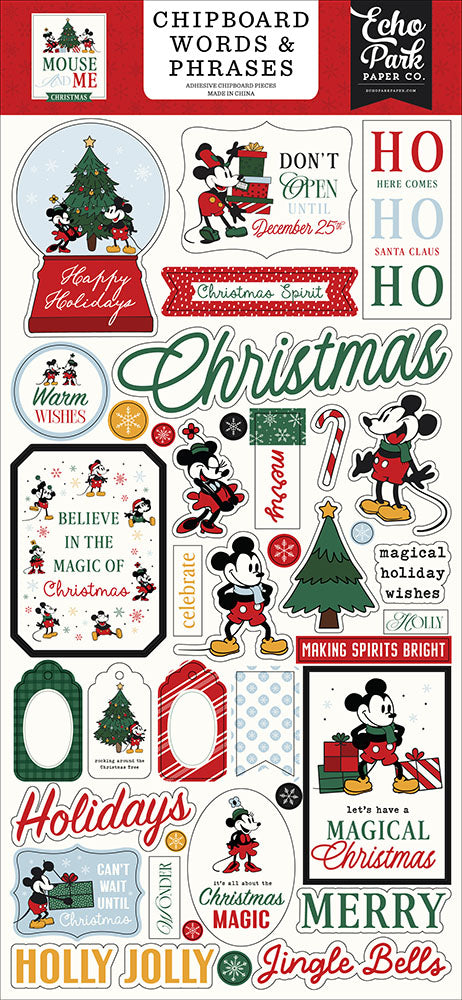 Echo Park Mouse And Me Christmas - Chipboard Words & Phrases