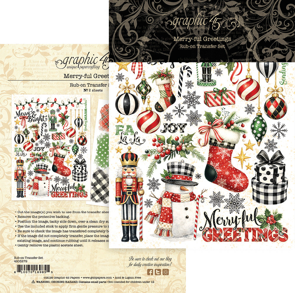 Graphic 45 Merry-Ful Greetings - Rub-On Transfers