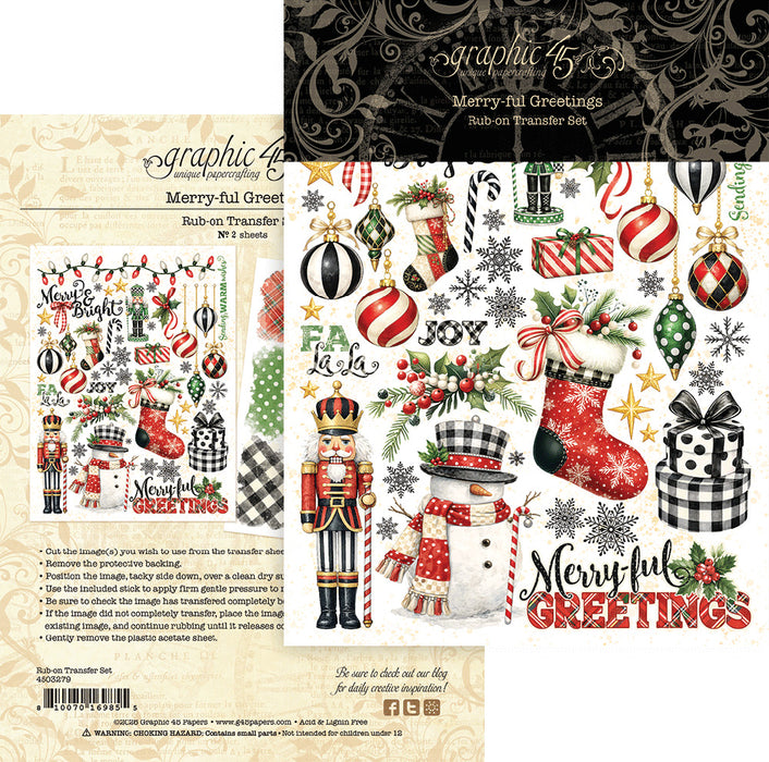 Graphic 45 Merry-Ful Greetings - Rub-On Transfers