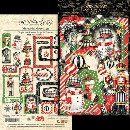 Graphic 45 Merry-Ful Greetings - Chipboard Pieces, Tags & Frames
