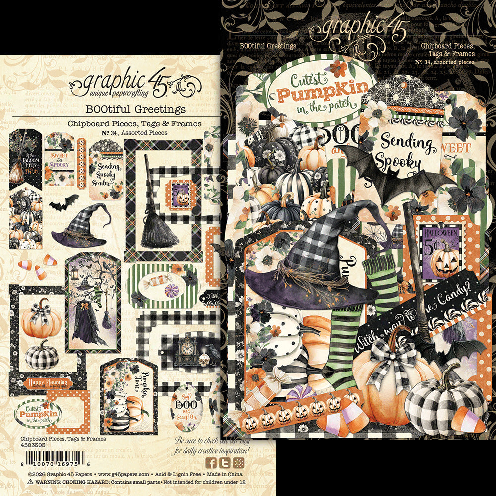 Graphic 45 BOOtiful Greetings - Chipboard Pieces, Tags & Frames