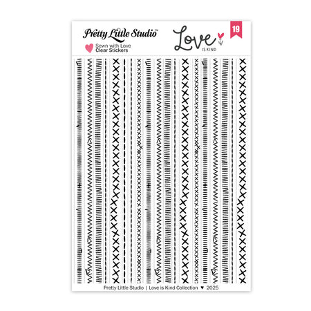 Pretty Little Studio Love Is Kind - Sewn With Love (Black) Clear Stickers