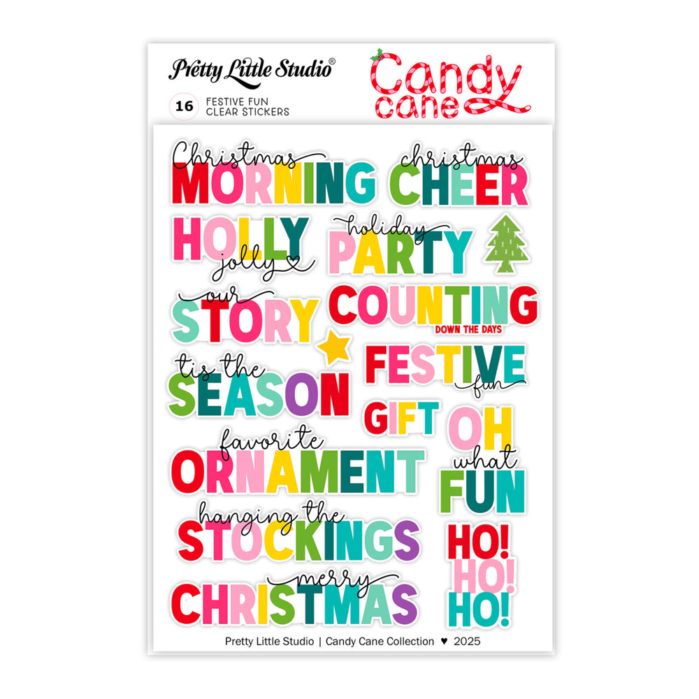 Pretty Little Studio Candy Cane - Festive Fun Words Clear Stickers
