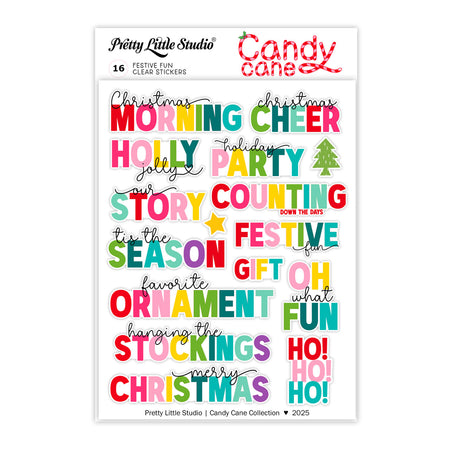 Pretty Little Studio Candy Cane - Festive Fun Words Clear Stickers