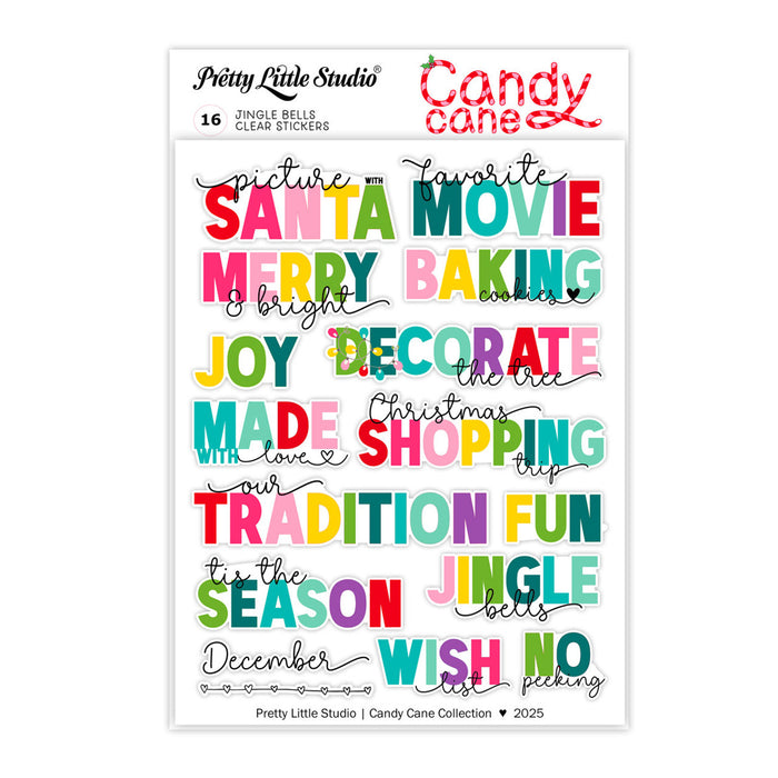 Pretty Little Studio Candy Cane - Jingle Bells Words Clear Stickers