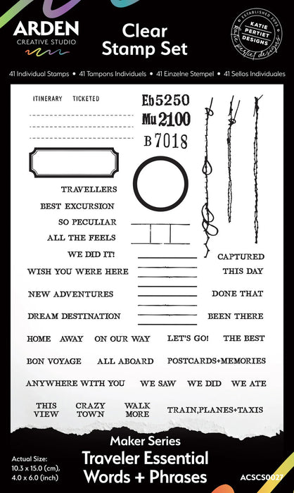 Arden Creative Studio Been There by Katie Pertiet - Traveler Essentials Words & Phrases Stamp Set