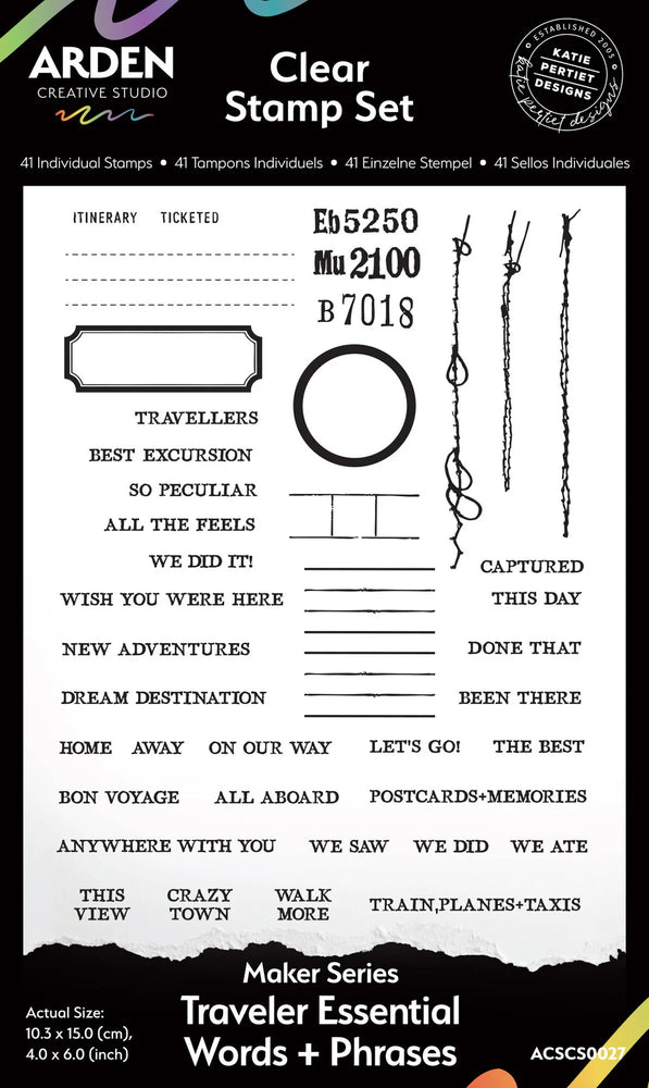 Arden Creative Studio Been There by Katie Pertiet - Traveler Essentials Words & Phrases Stamp Set