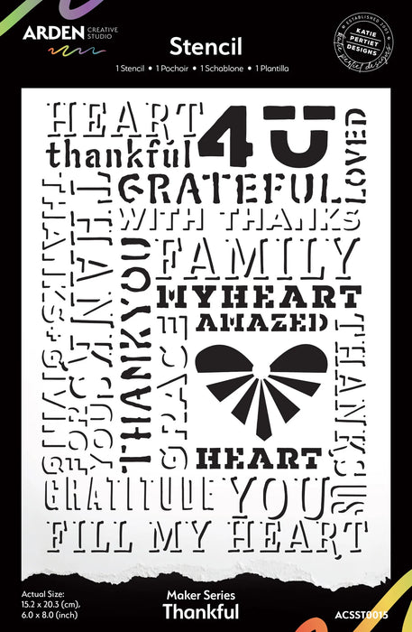 Arden Creative Studio Amber Ledgers - Makers Series Thankful 6x8 Stencil