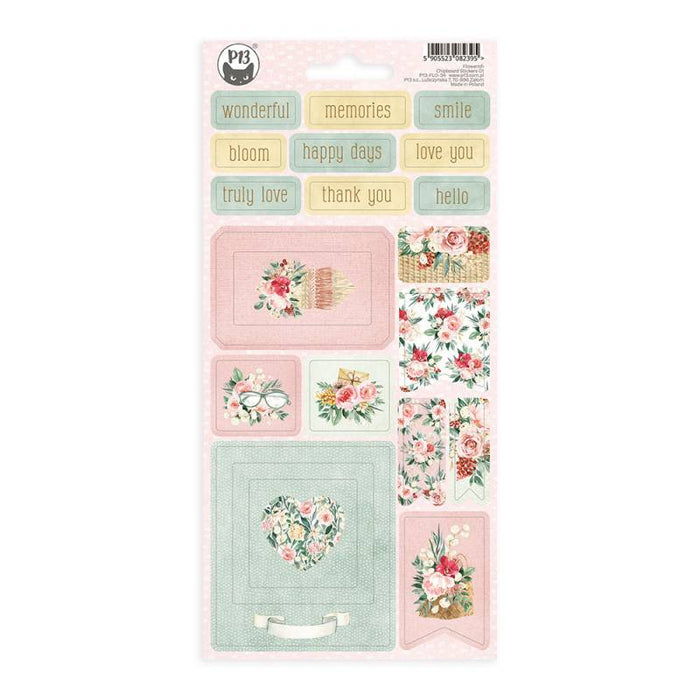 P13 Flowerish - Chipboard Sticker Sheet #1