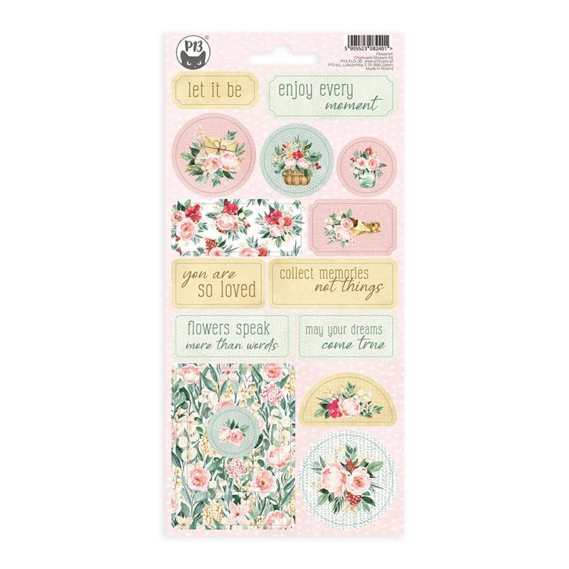 P13 Flowerish - Chipboard Sticker Sheet #2