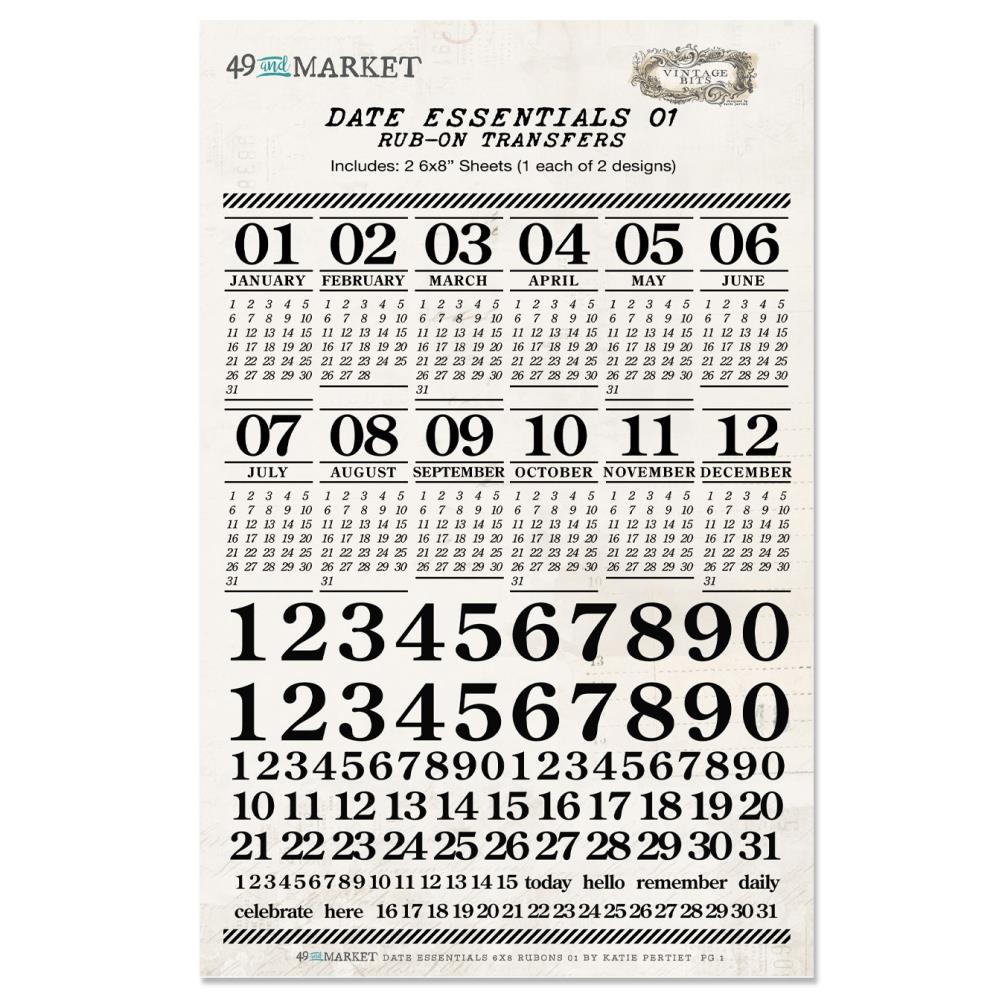 49 & Market Vintage Bits Rub-Ons - Date Essentials 01