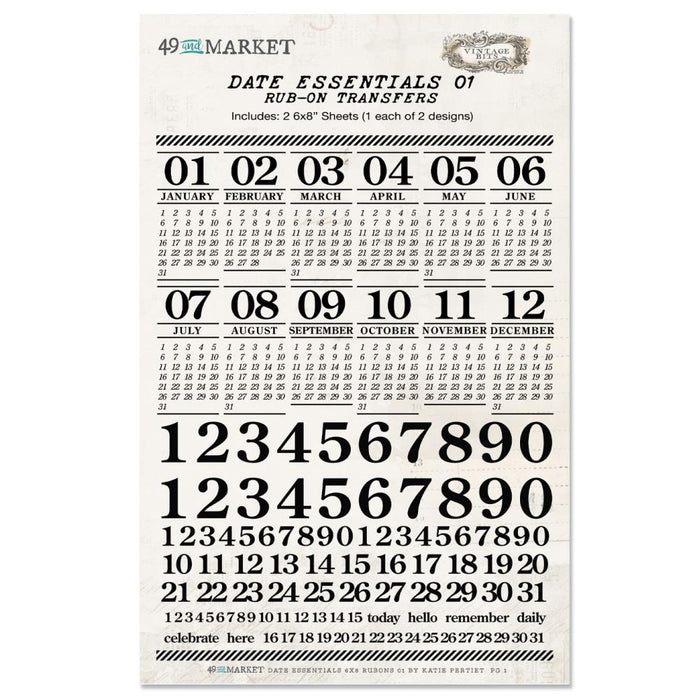 49 & Market Vintage Bits Rub-Ons - Date Essentials 01