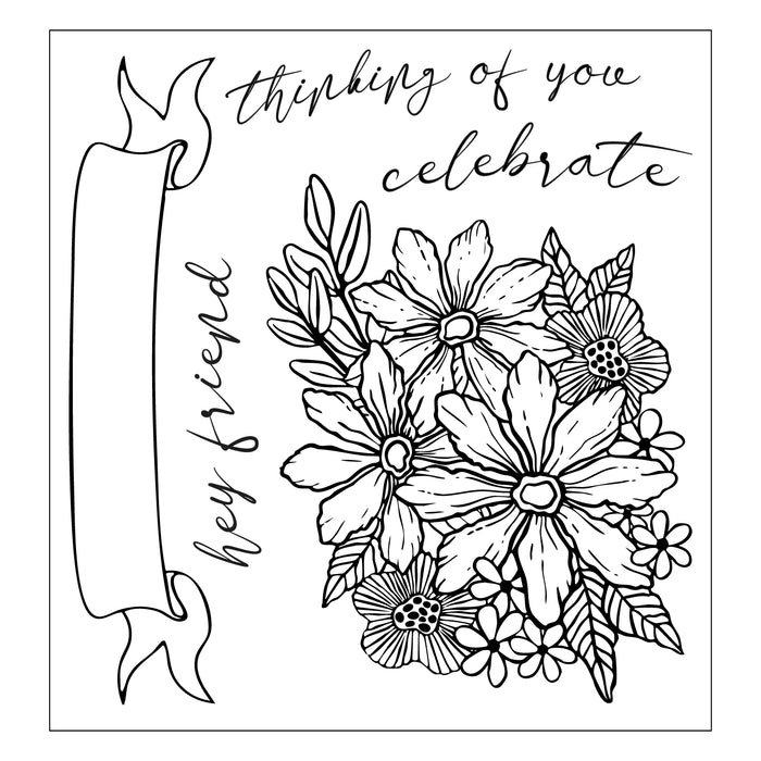 Sizzix Clear Stamps with Framelits Die Set by Vicki Boutin - Floral Bouquet