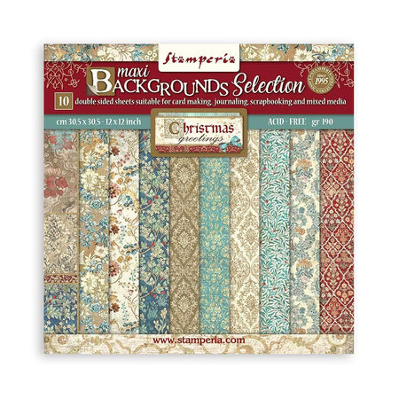 Stamperia Christmas Greetings - Maxi Backgrounds 12x12 Paper Pack