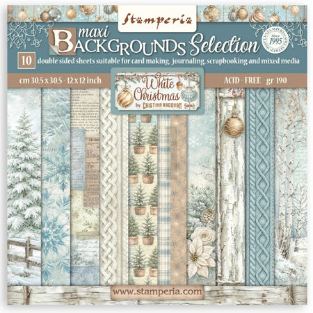 Stamperia White Christmas - 12x12 Maxi Backgrounds Paper Pack