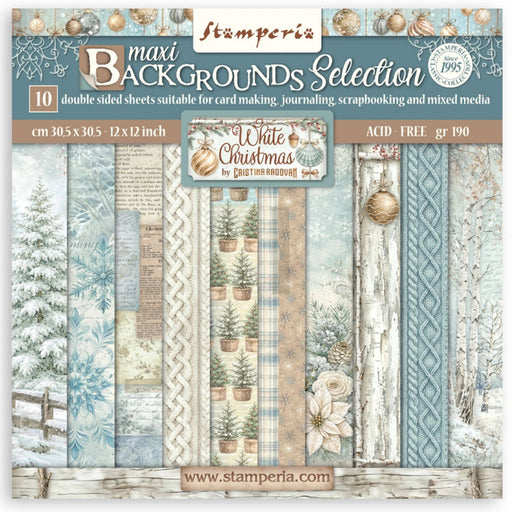 Stamperia White Christmas - 12x12 Maxi Backgrounds Paper Pack