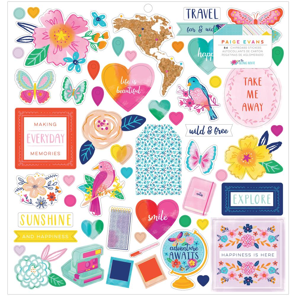 American Crafts Paige Evans Go The Scenic Route - Chipboard Stickers