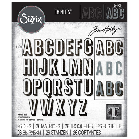 Sizzix Tim Holtz Alterations Thinlits Die - Alphanumeric Shadow Upper