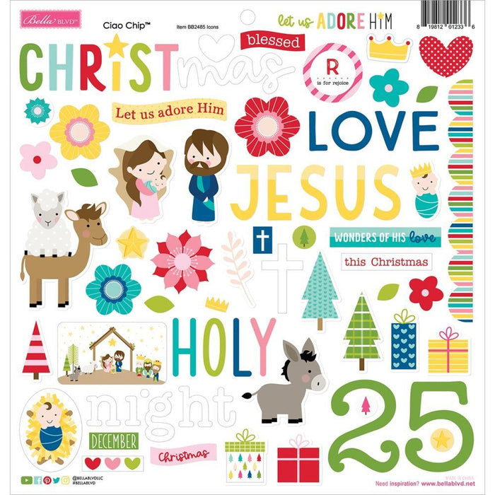 Bella Blvd Let Us Adore Him - Ciao Chip Chipboard Stickers
