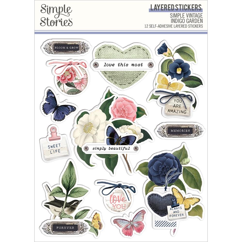 Simple Stories Simple Vintage Indigo Garden - Layered Stickers
