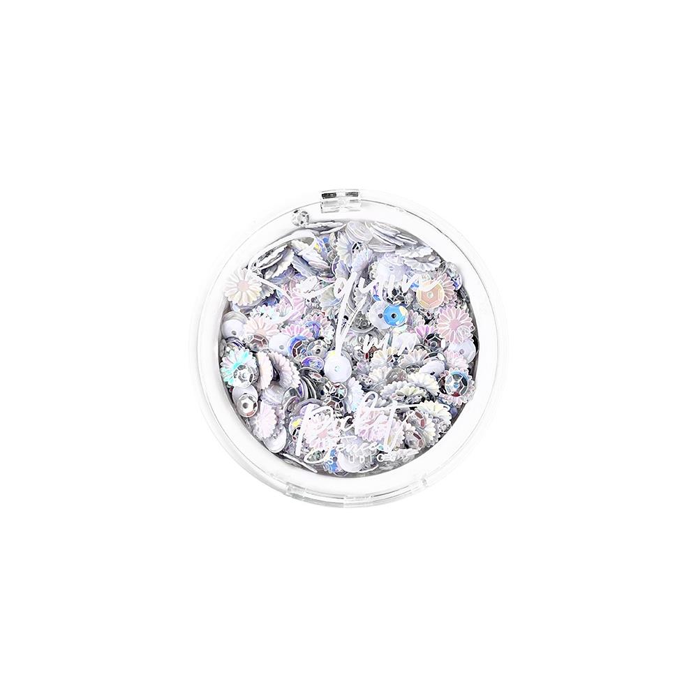 Picket Fence Studios Sequin Mix - White Bottlecap Flowers