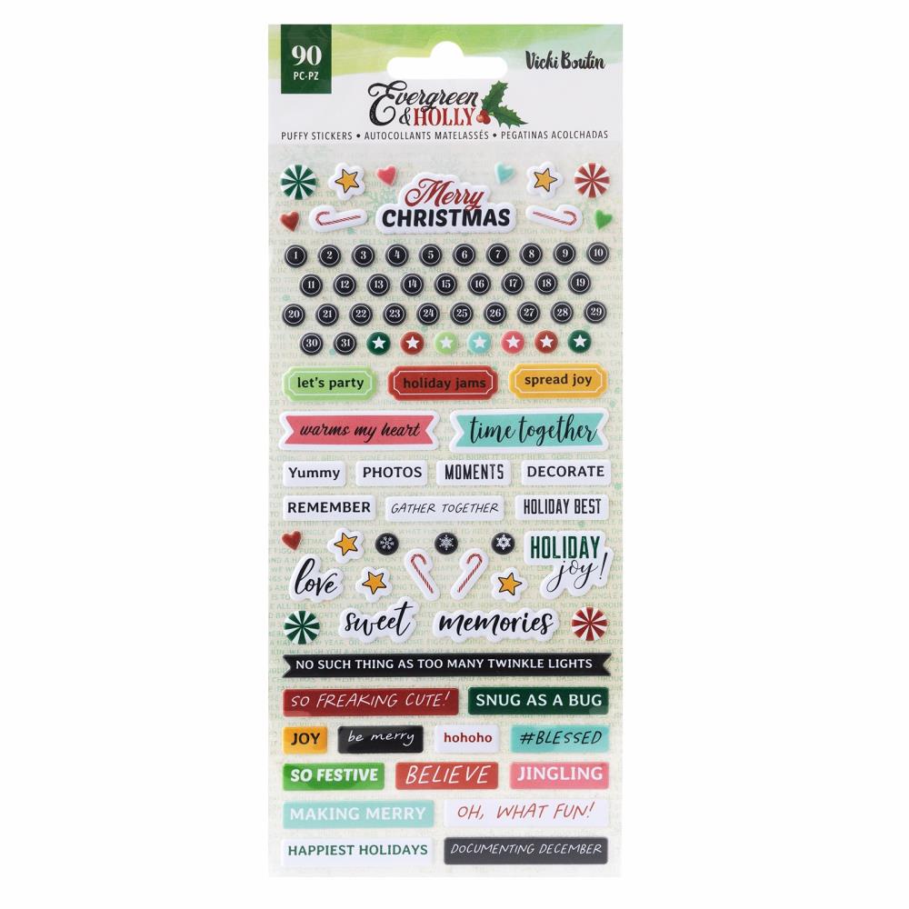 American Crafts Vicki Boutin Evergreen & Holly - Puffy Stickers