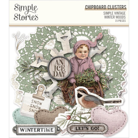 Simple Stories Simple Vintage Winter Woods - Chipboard Clusters