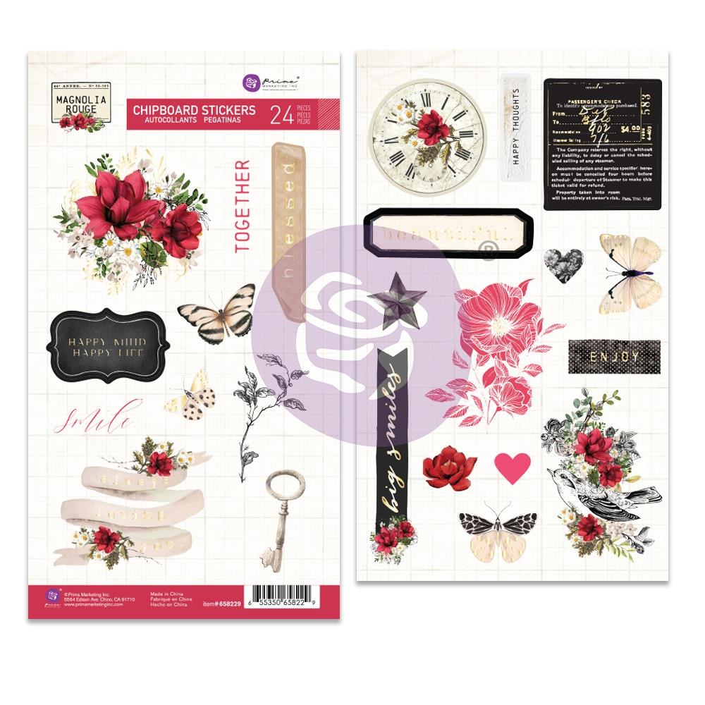 Prima Magnolia Rouge - Chipboard Stickers