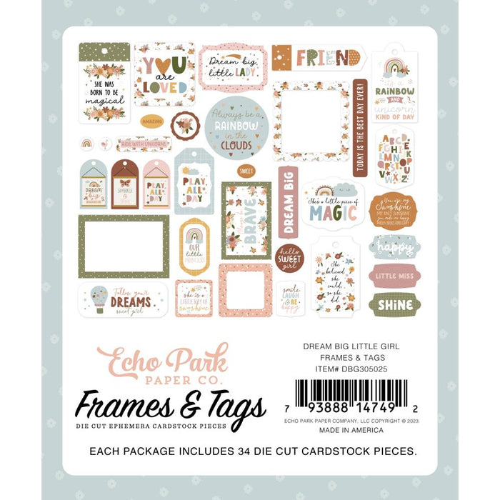 Echo Park Dream Big Little Girl - Ephemera Frames & Tags