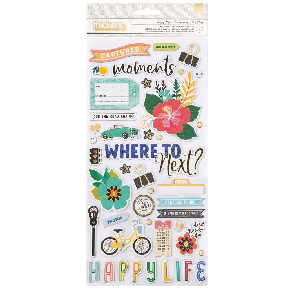 American Crafts Vicki Boutin Where To Next - Happy Life Phrase Thickers