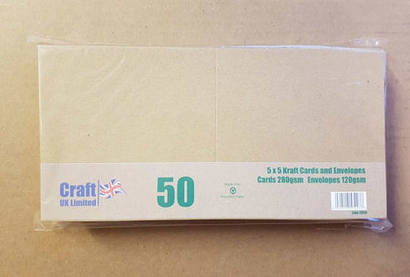 Craft UK Card Blanks & Envelopes - 5x5 Recycled Kraft (50) 