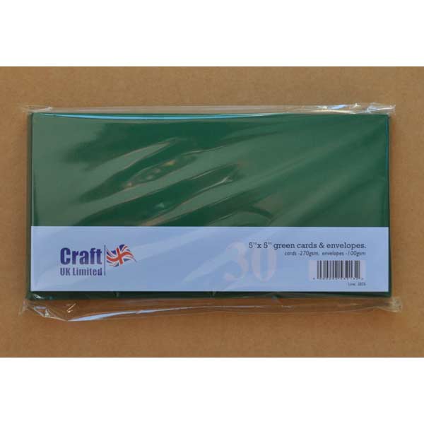 Craft UK Card Blanks & Envelopes - 5x5 Green (30) 