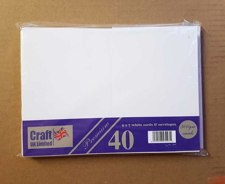 Craft UK Card Blanks & Envelopes - 5x7 Premium White (40)  