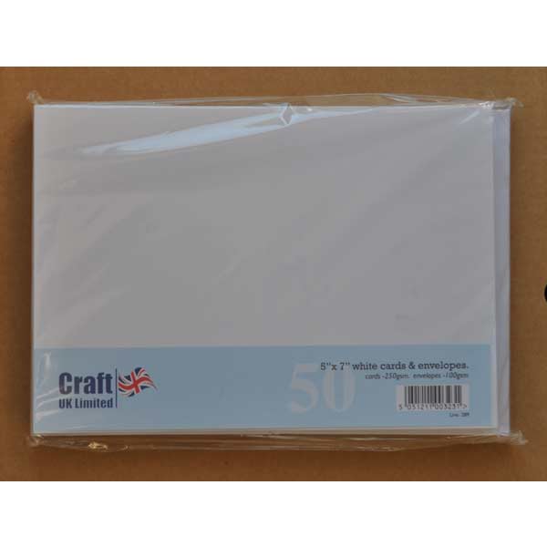 Craft UK Card Blanks & Envelopes - 5x7 White (50) 