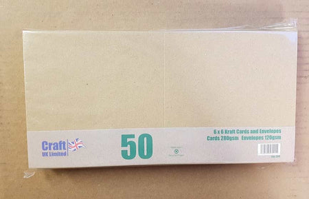 Craft UK Card Blanks & Envelopes - 6x6 Recycled Kraft (50)