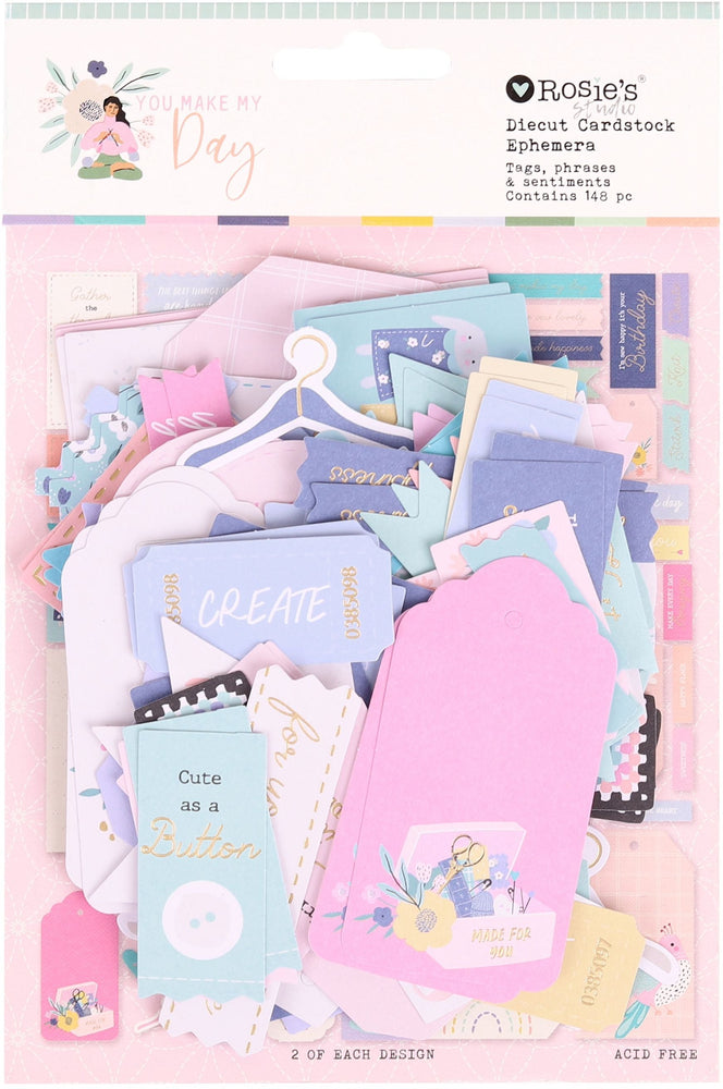 Rosie's Studio You Make My Day - Diecut Ephemera Tags, Phrases & Sentiments