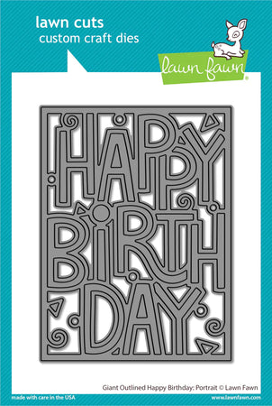 Lawn Fawn Craft Die - Giant Outlined Happy Birthday : Portrait