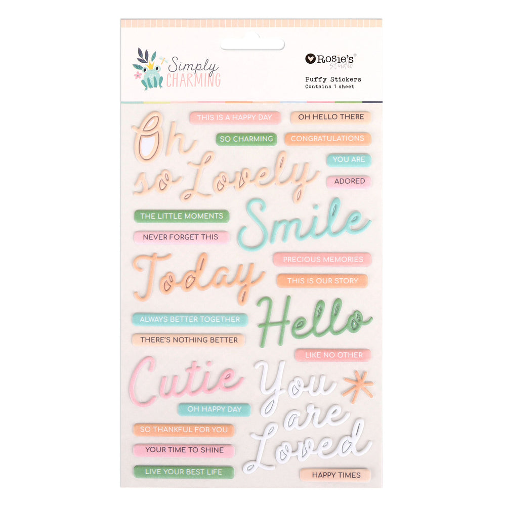 Rosie's Studio Simply Charming- Puffy Sticker Sentiments