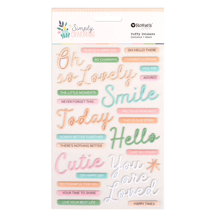 Rosie's Studio Simply Charming- Puffy Sticker Sentiments