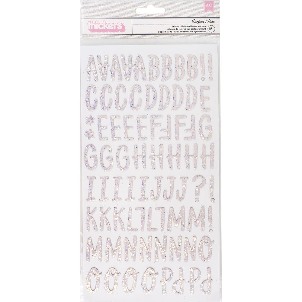 American Crafts Dear Lizzy  Glittered Chipboard Thickers - Bonjour